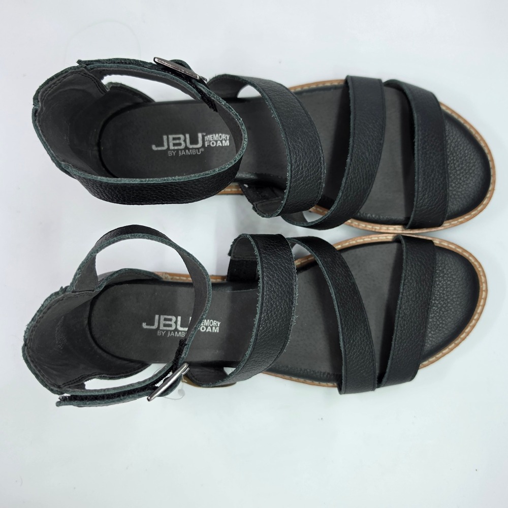 JBU by Jambu Riviera Black Leather Strappy Wedge Sandals JB17RIV01 Womens 6M - Picture 4 of 10